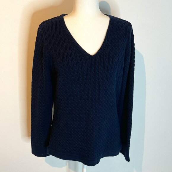 Talbots Navy Blue Cable Knit Sweater size Large - Picture 1 of 4